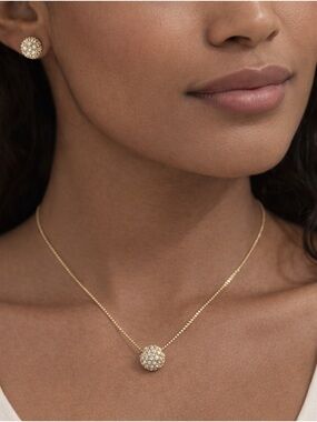 Classic Gold Crystal Cluster set of Earrings and Necklace - Women Jewelry